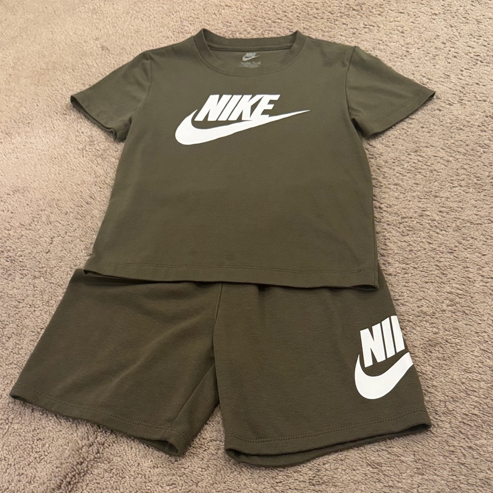 Nike Olive Green Logo Tee and Shorts Set - Picture 1 of 6